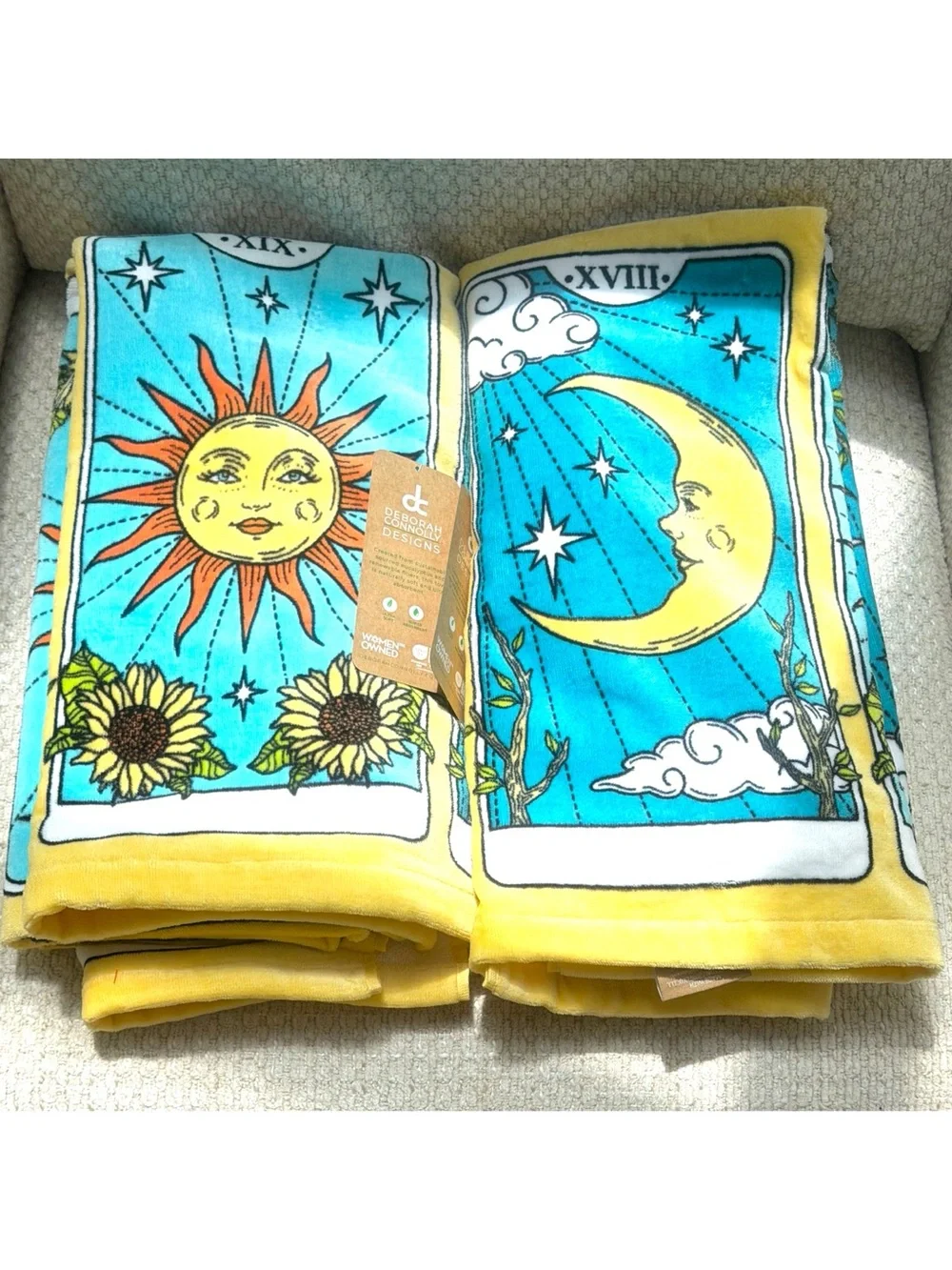 Deborah Connolly Tarot Card Beach Towels Set Of 2 36x68 Sun Moon Divination Gift